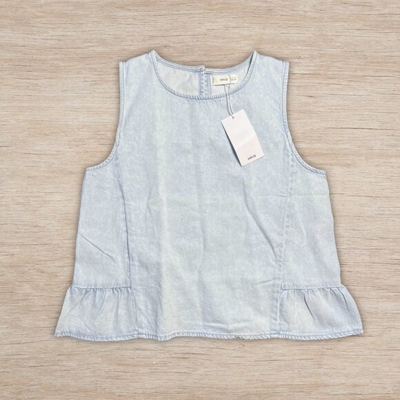 NWT Mango Denim Blouse Top Ruffle Trim Girls Size 13-14 Tween Kids Brand New - Picture 1 of 4